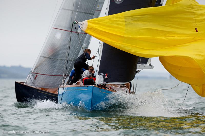 Spinnaker action aboard Ondine of Ipswich / Ken Smart - 10th Hamble Classics Regatta photo copyright Paul Wyeth / www.pwpictures.com taken at Hamble River Sailing Club and featuring the Classic Yachts class