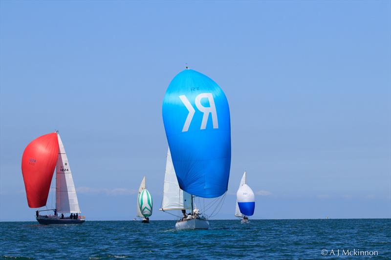 Boambillee, skippered by George Fisher, enjoying some downwind sailing in the light breezes. Currently leading Division 1 with two wins in today's racing photo copyright A.J. McKinnon taken at Royal Yacht Club of Victoria and featuring the Classic Yachts class