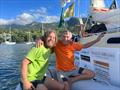 First into Hiva Oa island Tahuaku Bay Renaud Stitelmann (#28 CAPUCINETTE / CH ) greets Aussie Dan Turner on IMMORTAL GAME just 15 hours behind him after 4300 miles!! and leg 2 has another 2700 miles to go before we have a winner!