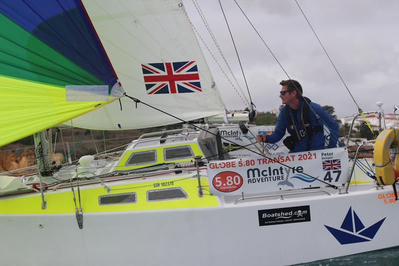 McIntyre Adventure Globe 5.80 Transat start: Peter Kenyon (40) hull 47 from the UK just wanted to finish, but looked fast at the start! photo copyright Globe 5.80 Transat taken at  and featuring the Class Mini 5.80 class