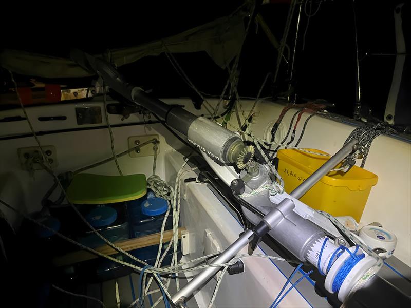 Your windvane is not only your best friend, but critical for solo around the world and Jakub is not happy with a WINDPILOT problem that was eventually fixed for now - photo © Jakub Ziemkiewicz / MGR2025