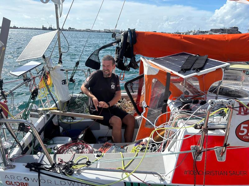 Christian Sauer (ARGO) servicing systems in Papeete awaiting results for his skin infection and shoulder problems...the news was NOT good - photo © Christine Turner / MGR2025