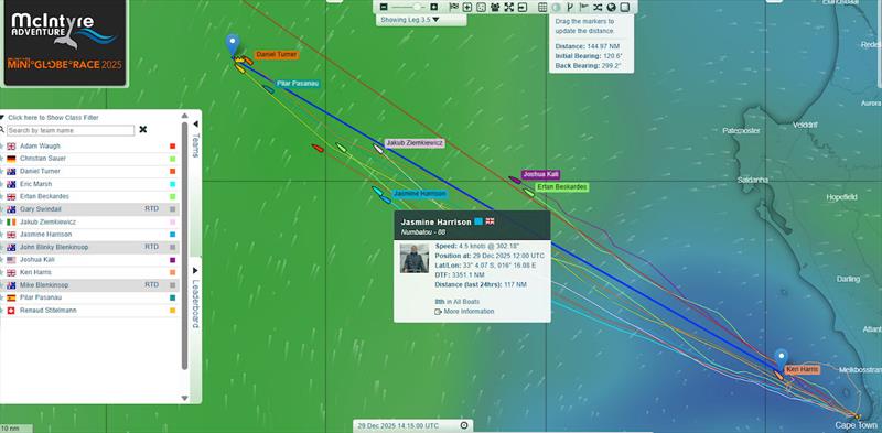 At 1200 UTC on the 29th Dec. 24hours after the start Keri's position is dramatic, trapped in a hole with the leaders streaming away helped by a strong favourable current and wind direction - photo © MGR2025