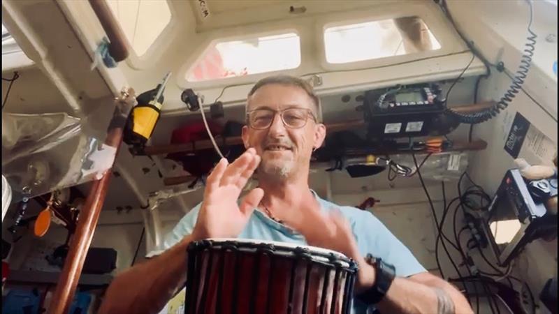 Jakub's Cape Town drum is now part of the onboard routine — a little rhythm to lift spirits on the long sail toward Recife - photo © Jakub Ziemkiewicz / MGR2025