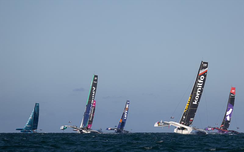 Fleet of Ocean Fifty trimarans compete offshore during Episode 3 of the Pro Sailing Tour in Saint-Quay-Portrieux on July 3, in Saint-Brieuc, Brittany, France photo copyright Lloyd Images / Pro Sailing Tour taken at  and featuring the OCEAN50 class