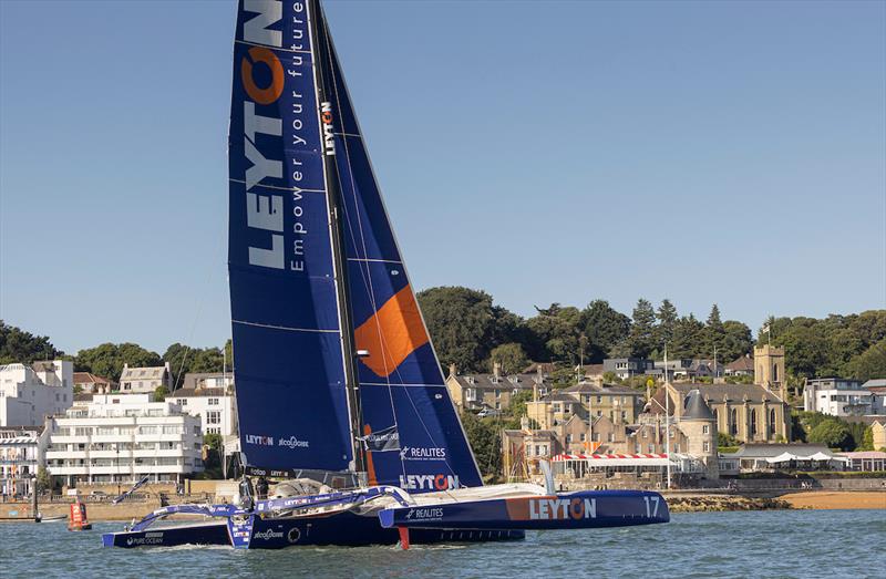 The Leyton Ocean Fifty trimaran skippered by Sam Goodchild cross the Royal Yacht Squadron Line and win the offshore leg from France photo copyright Lloyd Images / Pro Sailing Tour taken at  and featuring the OCEAN50 class