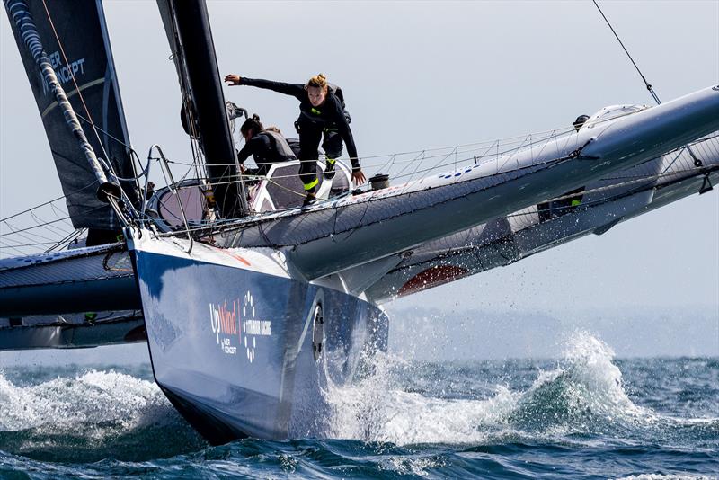Sara Stone on bow photo copyright Vincent Olivaud | Ocean Fifty Series taken at  and featuring the OCEAN50 class