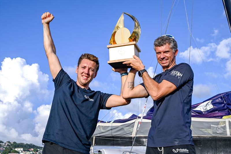 Baptiste Hulin and Thomas Rouxel on Viabilis Oceans win the OCEAN50 division of the Transat Café L'OR 2025 - photo © Olivier Blanchet / Alea