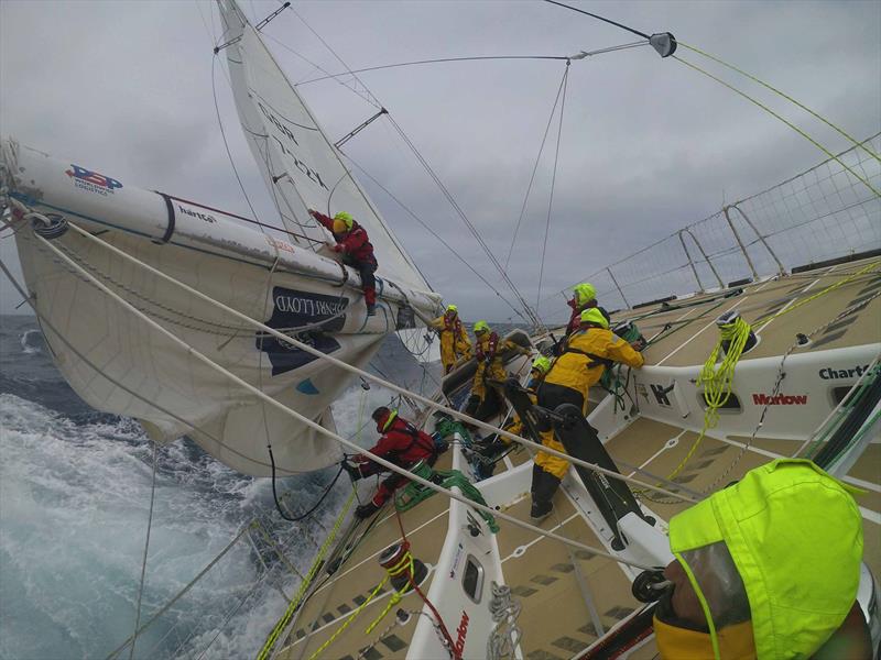 Reefing the mainsail in rough conditions in the Clipper Round the World Yacht Race - photo © Clipper Race