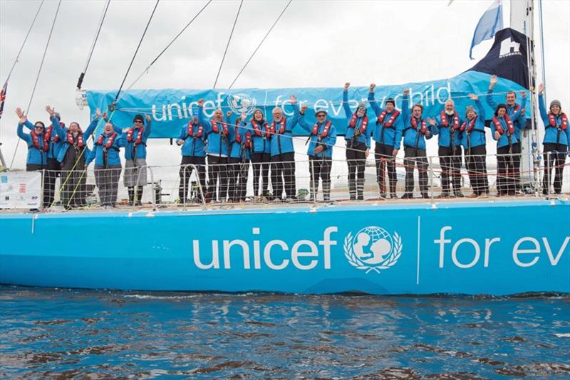 The Clipper Yacht, UNICEF arrives in second place in Derry-Londonderry on Monday after completing the LegenDerry transatlantic crossing from New York in the penultimate leg of the circumnavigation of the world photo copyright Martin McKeown / Clipper Race taken at  and featuring the Clipper 70 class