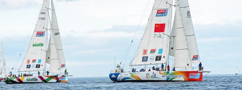 Sanya Serenity Coast and Visit Seattle at the start of Clipper 2017-18 Round the World Yacht Race 13 photo copyright Martin McKeown taken at  and featuring the Clipper 70 class