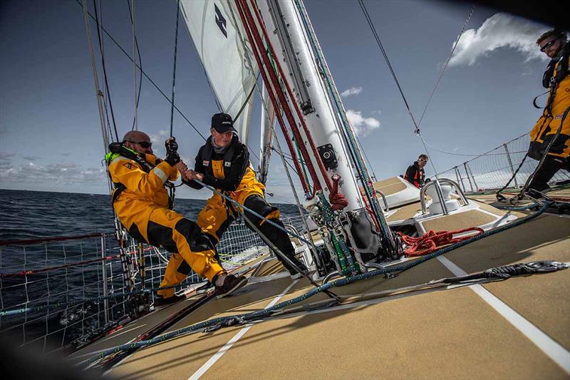 Les getting some tips from Clipper 2017-18 Race circumnavigator Charlie Garratt photo copyright Image Comms taken at  and featuring the Clipper 70 class