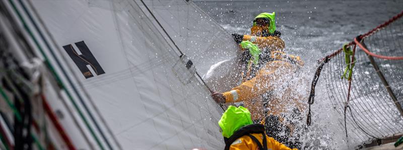 Clipper Race crew change a headsail photo copyright imagecomms taken at  and featuring the Clipper 70 class