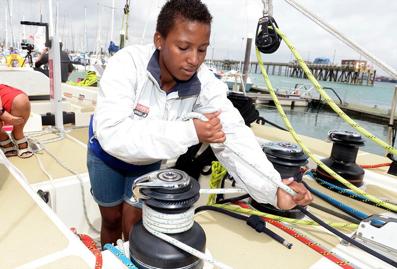 Members of the South African team on board a Clipper yacht during a training session at Premier Marina, Gosport, Hampshire photo copyright Adam davy taken at  and featuring the Clipper 70 class