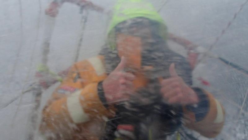 Ha Long Bay, Viet Nam crew member Ian Wang gives the thumbs up from the foredeck - Clipper 2019-20 Race - photo © Clipper Ventures