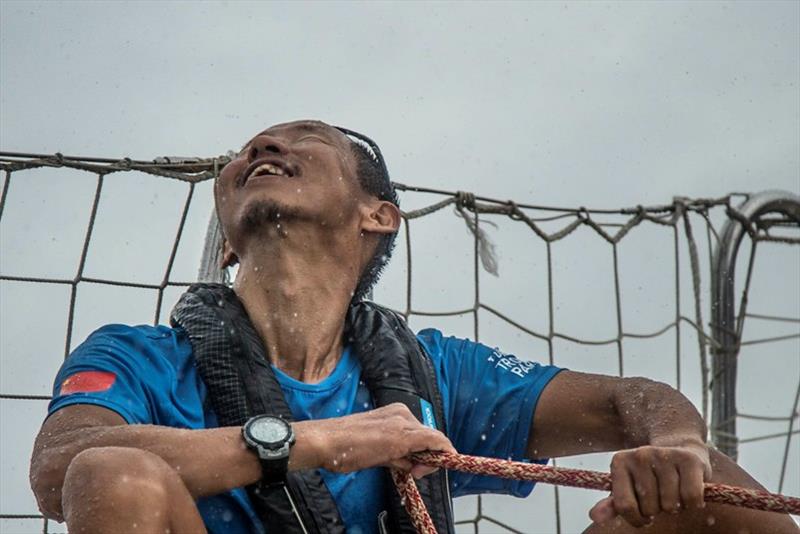 Yang smiling in the rain, on board Visit Sanya, China - The Clipper Race Leg 5 - Race 6, Day 17 - photo © Clipper Race