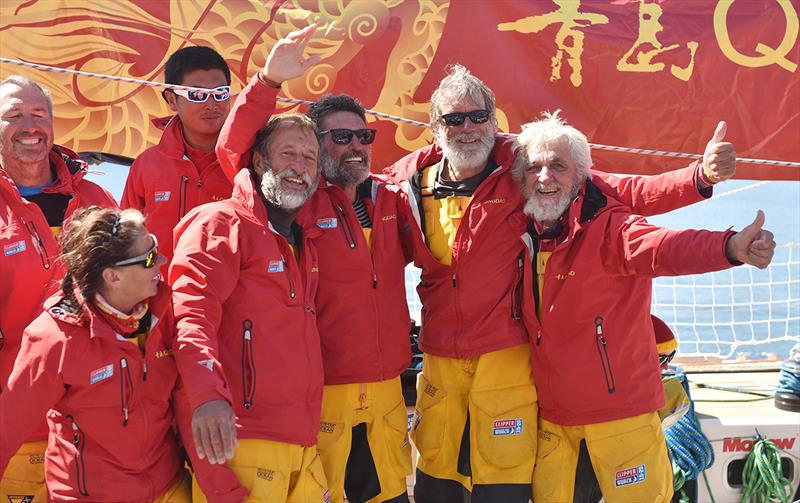 Keith celebrating Qingdao's first place into Cape Town photo copyright Bruce Sutherland taken at  and featuring the Clipper 70 class