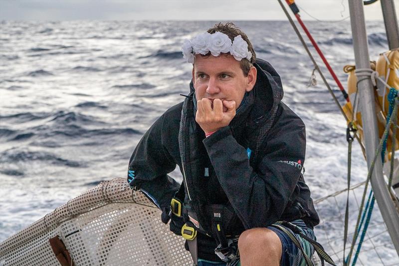 Clipper Round the World Yacht Race Leg 5 - Ben Deifel with flower crown - photo © Maeva Bardy