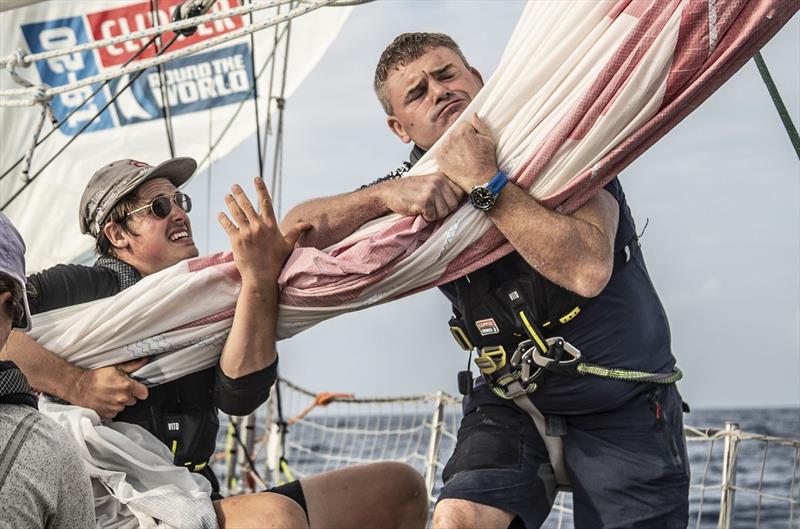 Dario and Stuart pulling the code - Clipper Round the World Race photo copyright Clipper Race taken at  and featuring the Clipper 70 class