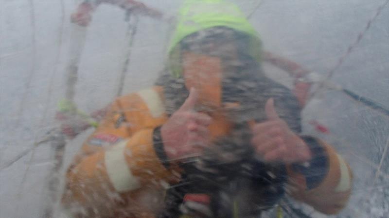 Clipper Race crew:Ian Wang - Thumbs up from on the foredeck - photo © Clipper Race