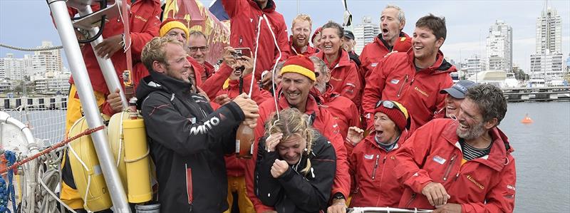 Qingdao team celebrates first win of Clipper 2019-20 Race photo copyright Clipper Race taken at Yacht Club Punta del Este and featuring the Clipper 70 class
