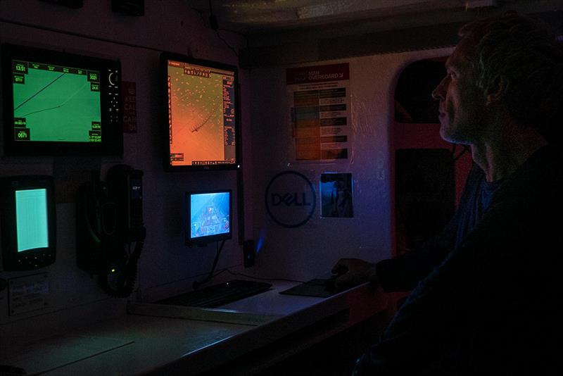 Clipper Race - Guy Waites in nav station at night photo copyright Maeva Bardy taken at  and featuring the Clipper 70 class
