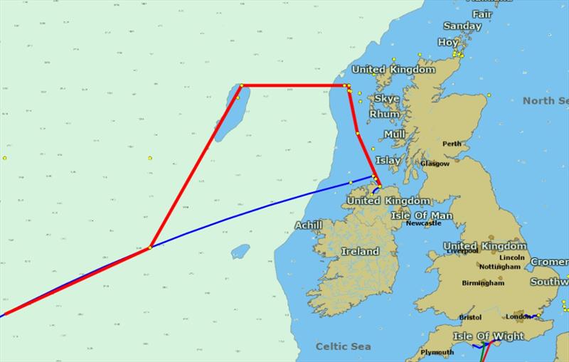 Clipper Race 14 course extension. Blue line original route and red line new course extension - photo © Clipper Race
