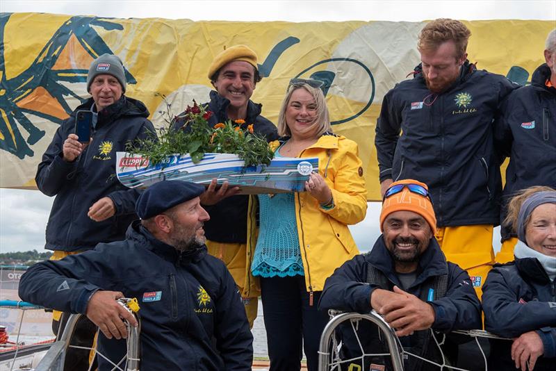 Skipper, Jeronimo Santos Gonzalez being presented with a special gift from the Mayor of Derry City and Strabane District Council, Councillor Sandra Duffy - Clipper Round the World Yacht Race 14 - photo © Clipper Race
