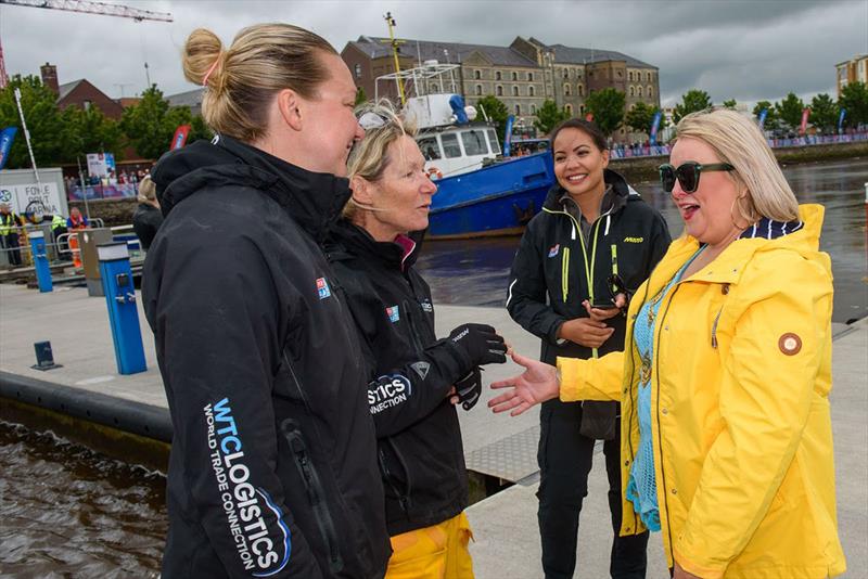 The WTC Logistics crew meeting Derry's Mayor of Derry City and Strabane District Council, Councillor Sandra Duffy on board - Clipper Round the World Yacht Race 14 photo copyright Clipper Race taken at  and featuring the Clipper 70 class