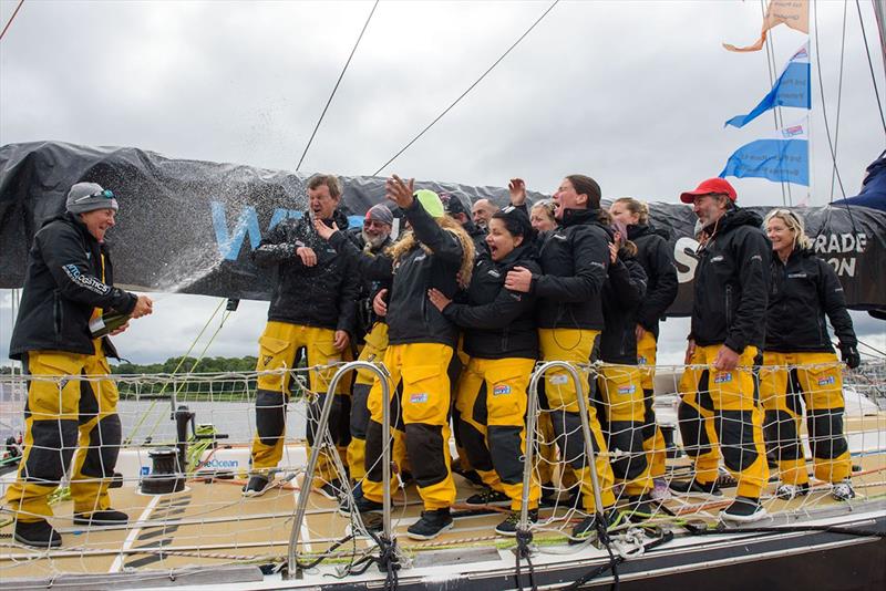 WTC Logistics celebrating their second place position in Foyle Marina, Derry~Londonderry - Clipper Round the World Yacht Race 14 photo copyright Clipper Race taken at  and featuring the Clipper 70 class