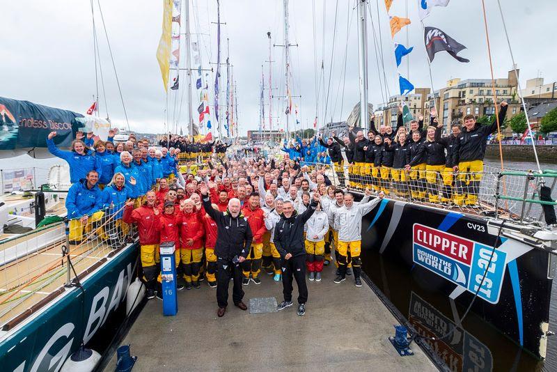 Clipper Race Founder and Chairman Sir Robin Knox Johnston and CEO William Ward OBE celebrate the final Race of the delayed 2019-20 edition photo copyright Clipper Ventures taken at  and featuring the Clipper 70 class