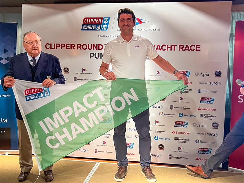 YCPE Commodore Juan Etcheverrito receives Impact Champion award from Clipper Ventures Chris Rushton - Race 2: Hundred Years Cup - photo © Clipper Race