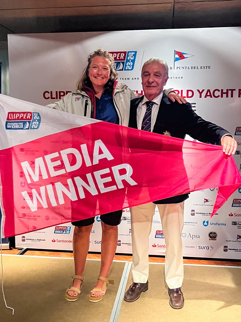 Leg 1 Media winner Jessica Fletcher receives media award from Gustavo Gonzalez Piedras - Race 2: Hundred Years Cup - photo © Clipper Race