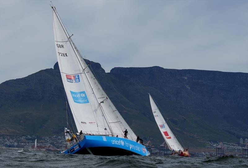 Clipper Race fleet departs Cape Town photo copyright clipperroundtheworld.com / Kevin Sawyer taken at  and featuring the Clipper 70 class