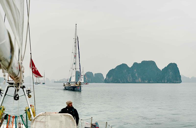 Fleet departure from Ha Long Bay through the picturesque islets photo copyright Clipper Race taken at  and featuring the Clipper 70 class
