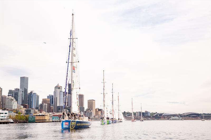 Fleet leaving-Seattle - Clipper Race 11 photo copyright Jean-Marcus Strole Photography taken at  and featuring the Clipper 70 class