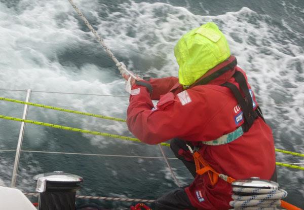 Chris Paxton ties a rolling hitch on Switzerland Clipper during Race 14 from New York to Derry-Londonderry photo copyright Clipper Ventures taken at  and featuring the Clipper Ventures class