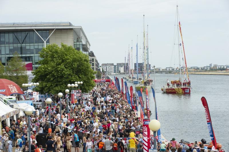Crowds at London's Royal Docks for the 2019-20 edition Race Finish celebrations  photo copyright clipperroundtheworld.com taken at  and featuring the Clipper Ventures class