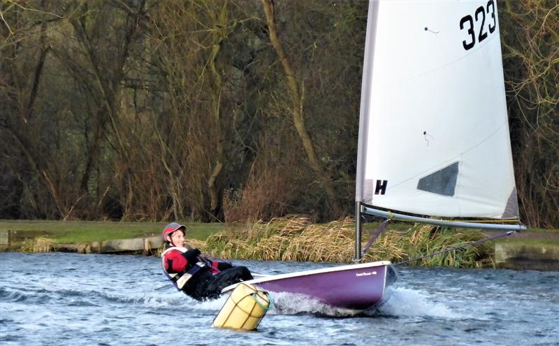 Annette Walter powers along during the End of Year Pursuit Race at Welwyn Garden City SC photo copyright Charles Adams taken at Welwyn Garden City Sailing Club and featuring the Comet class