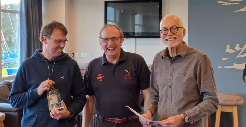Staunton Harold Comet Open prize giving: Winner Ben Palmer, Steve Boud of SHSC and Nigel Fern of the Comet Associaton & SHSC photo copyright Chris Robinson taken at Staunton Harold Sailing Club and featuring the Comet class