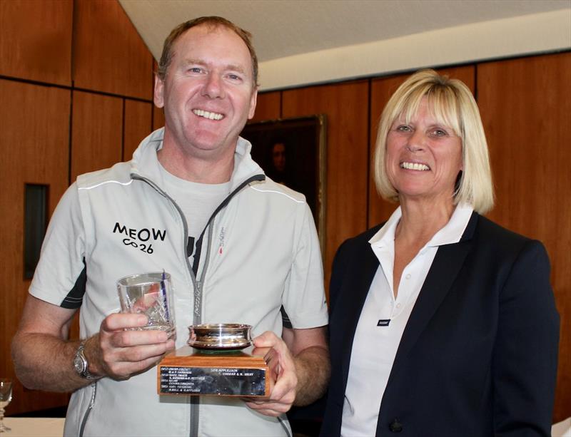 Chris Charlesworth, skipper of Meow, is presented with the Contessa 26 National Championship Trophy by Royal Southern Yacht Club Commodore, Karen Henderson-Williams at the Royal Southern Yacht Club September Regatta - photo © RSrnYC / Louay Habib