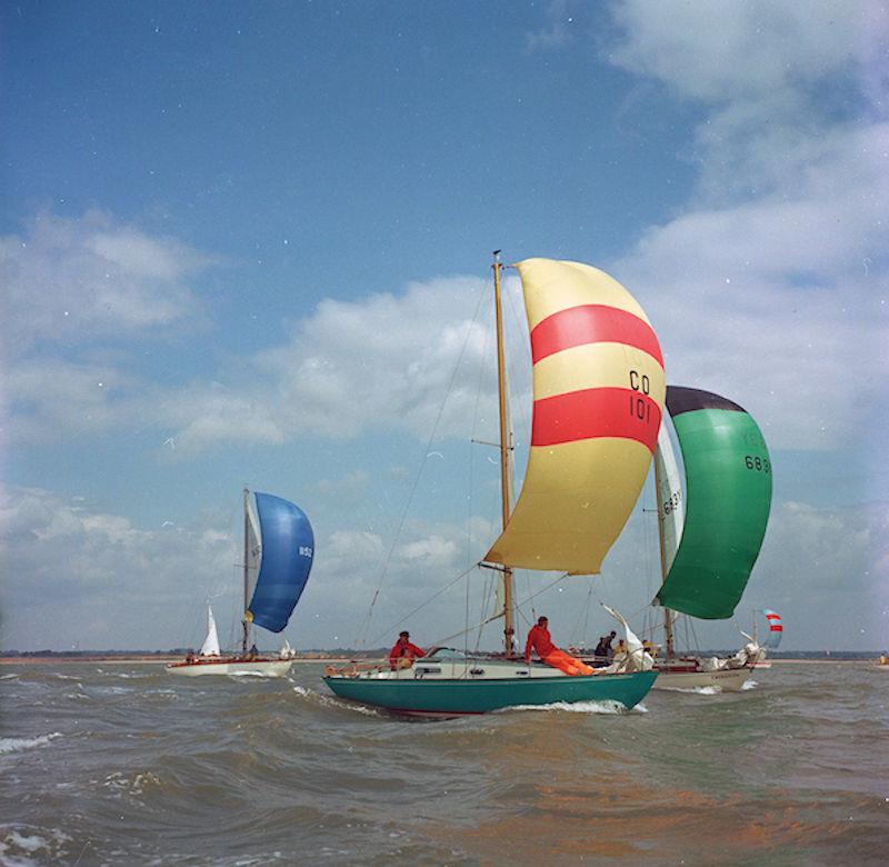 Contessa of Mell, one of the first Contessa 26 production cruising yachts built by Jeremy Rogers in Lymington for designer David Sadler at the helm, racing under spinnaker in the Solent photo copyright Eileen Ramsay / PPL taken at  and featuring the Contessa 26 class