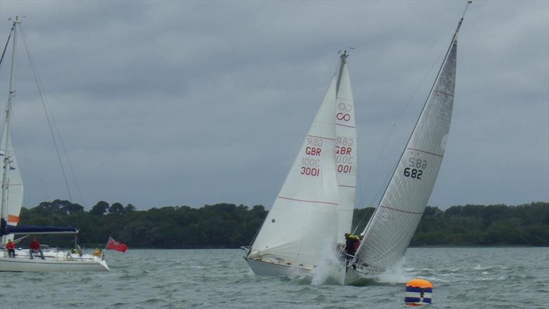 Contessa Catherine and Blanco battle it out at the start during the Lymington Contessa Open photo copyright A Beeton taken at Lymington Town Sailing Club and featuring the Contessa 32 class