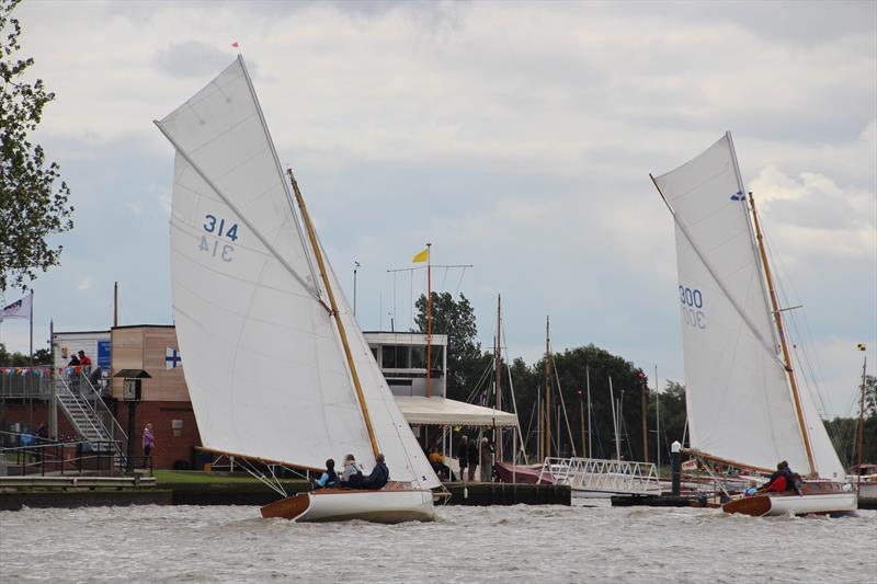 Whisper chasing Matilda at Oulton Week photo copyright Karen Langston taken at Waveney & Oulton Broad Yacht Club and featuring the Cruising Yacht class