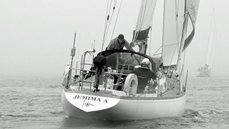 Hustler 36 'Jemima' disappearing into the mist at the start of the South West 3 'Peaks' Yacht Race in St Mawes Harbour photo copyright Mary Alice Pollard taken at  and featuring the Cruising Yacht class