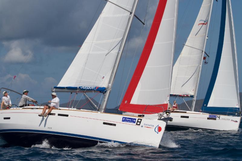 Team Merlin on the Sunsail 41 Team Merlin-Sohcahtoa is in first place in Bareboat 3 on day 2 of the BVI Spring Regatta - photo © BVISR / www.ingridabery.com