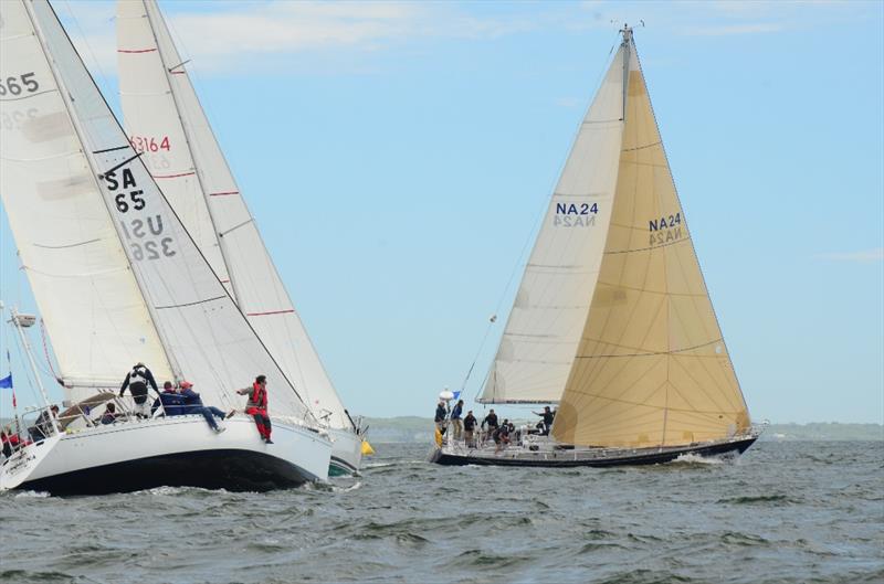 NA 24, 'Gallant' , the Pearson Navy 44 skippered by Robert LaGuardia, took an easy port tack start on a pin-biased line in the Marion Bermuda Race start photo copyright Talbot Wilson taken at Blue Water Sailing Club and featuring the Cruising Yacht class