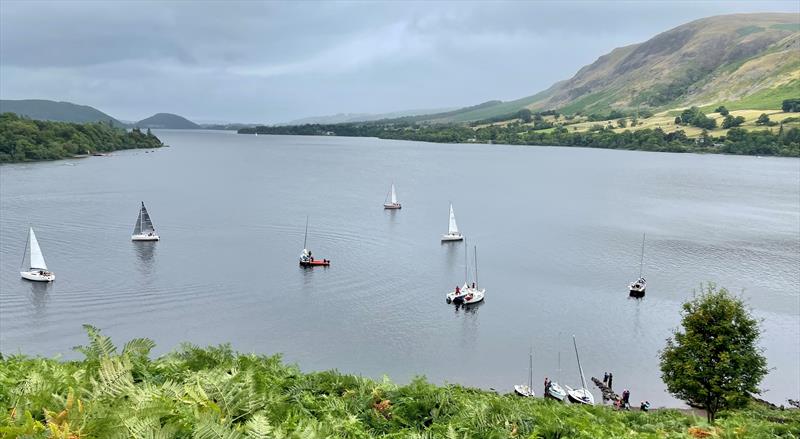 The boats off the Birkett Crag landing point during the Ullswater Yacht Club Three Peaks Challenge photo copyright Karen Smith taken at Ullswater Yacht Club and featuring the Cruising Yacht class