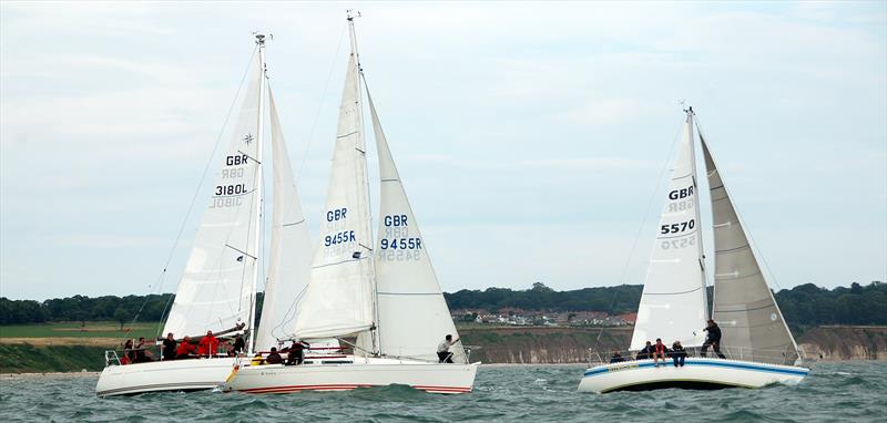 Starchick (r), winner of the cruiser class, leads from Hippe Chick (c) and Aquaholic (l) during the 156th Royal Yorkshire Yacht Club Regatta photo copyright Amy Saltonstall taken at Royal Yorkshire Yacht Club and featuring the Cruising Yacht class
