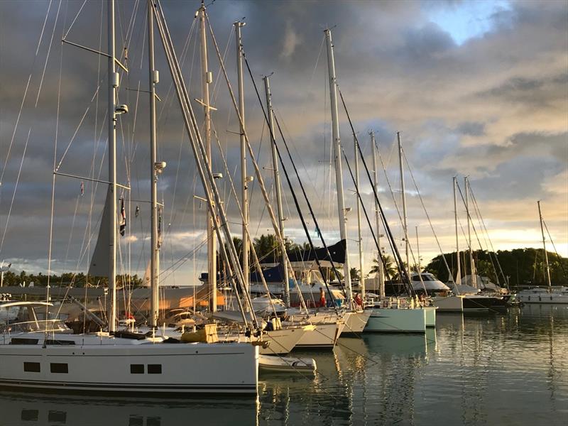 There is a lovely sunset over the resort this evening as the World ARC 2019-20 fleet begin to gather in Musket Cove Marina photo copyright World Cruising taken at  and featuring the Cruising Yacht class